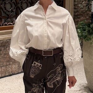 kate spade White Eyelet Puff-Sleeve Button-Up Shirt